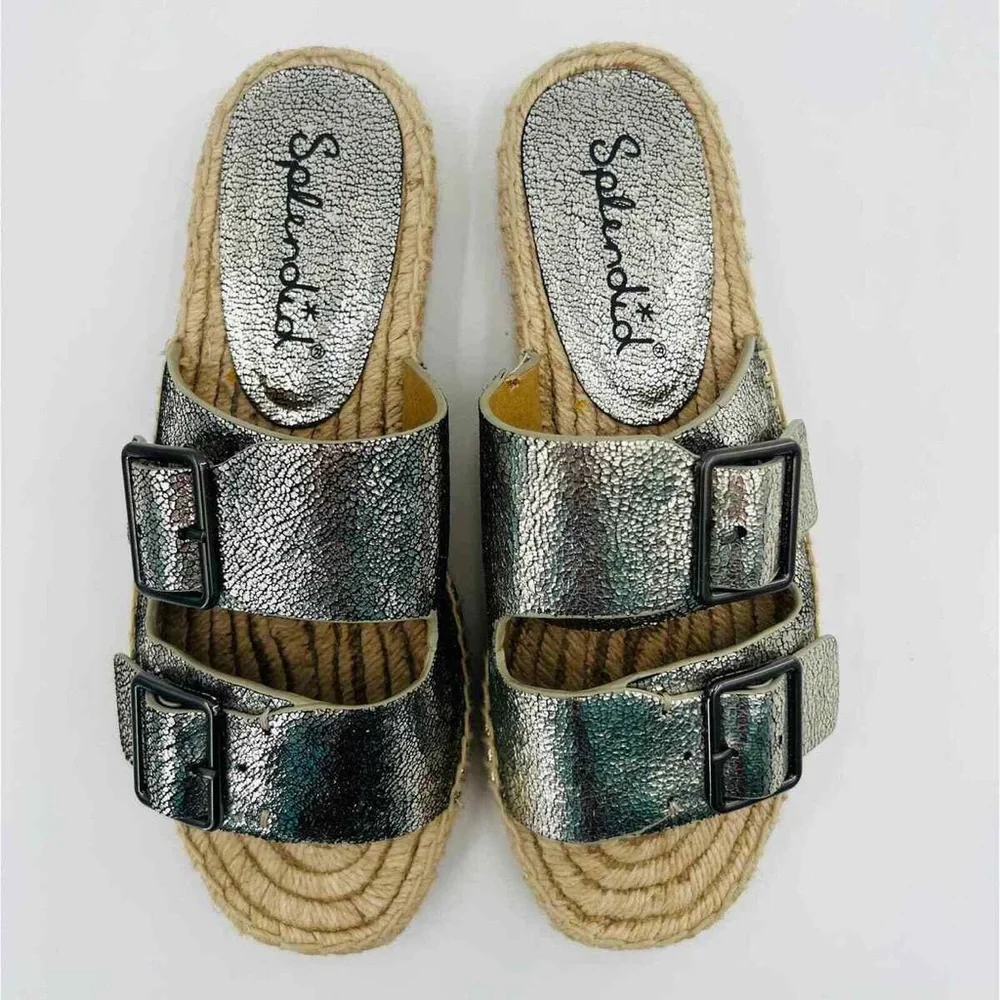 Brand New Splendid Blake Buckle Slide Metallic Leather Espadrilles Size 7.5